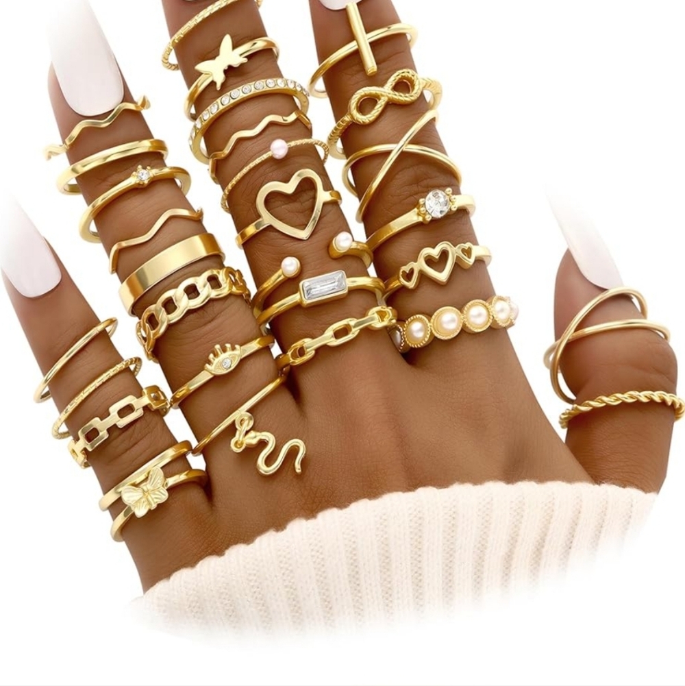 Gold Multi-Stack Midi & Knuckle Ring Set - Women'… - image 5